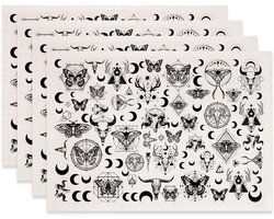 Allecto- Overglazuur Transfers - Keramische Decals - Mysteries - Zwart - Aardewerk - Papier - Porselein - Bullhead Vlinder - Maan - Geschikt voor Emaille - 4 STKS Mystery Element Underglaze Transfers voor Klei.