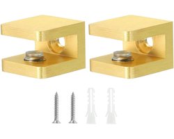 Allecto - Plankbeugels - Badkamer - Goud - Wandplanksteunen - Verstelbaar - Messing - 2 stuks glazen klem met pads, niet-boren montage, voor badkamer, kast, wijnrek