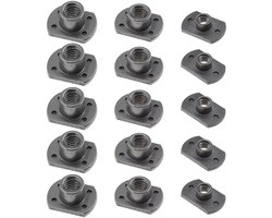 Allecto Plus - 15 stuks Lasmoeren M6 M8 M10 met Tab Base UNC Koolstofstaal Machine Schroeven T-vormig 2&4 Projectie voor Meubels Voertuigen Wielen en Industriële Machines.