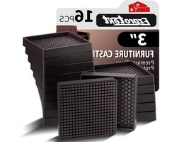 Allecto plus - 16 Stuks Meubelonderzetters - 7,6 x 7,6 cm - Antislip Meubelpads voor Hardhouten Vloeren - Vierkante Rubberen Meubelzwenkbekers - Anti-Glijdende Meubelpoten - Vloerbeschermers - Bruin - Voor Houten Vloeren