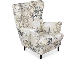 Allecto Plus - 2-delige fauteuilhoes met bedrukking voor oorfauteuil - wasbaar - stoelbeschermer voor woonkamer - slaapkamer - hotel - elegant design