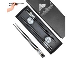 Allecto Plus - 2 paar herbruikbare sushi-stokjes in Japanse stijl - Premium hout - Vaatwasmachinebestendig - Sushi-cadeauset - Lichte eetstokjes - Sushi-serviesset met houder