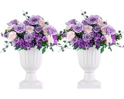 Allecto Plus - 2-Pack Kunststof Bloemenspindel voor Tuindecoratie - Vintage Stijl - Hoogte 35.5cm - Plantensokkel - Bloempot - Wit - Balkon en Veranda - Nuptio