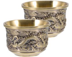 Allecto Plus - 2-pack Mokken met Draken en Phoenix - Antieke Theekoppen - Chinese Stijl - Huishouden - Wijnbeker van Zinklegering