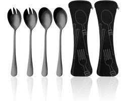 Allecto Plus - 2 Sets Salade Lepels en Vorken van Roestvrij Staal - Fruitkoppeling - Salade Ontkoppelingsmiddel - Keukengereedschap