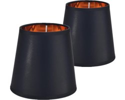 Allecto Plus - 2 Stuks E14 Lampenkappen Voor Nacht- en Tafellamp - Ronde Vintage Lampenkap Zwart 15 x 14 x 11 cm