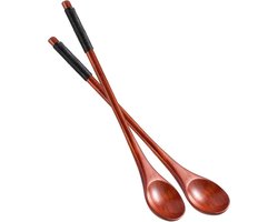 Allecto Plus - 2 stuks houten koffielepels 20 cm met lange steel en anti-slip handgrepen - ideaal voor soep, jam, dessert - keukengereedschap voor het bereiden van voedsel.