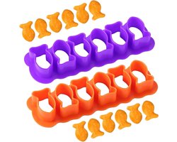Allecto Plus - 2 stuks Mini Gouden Vis Cracker Snijder - Vissen Vormige Koekjes Snijder - 6 Vis Koekjes - Bakvorm voor Chocolade en IJs - Keukenaccessoires (Oranje/Paars)
