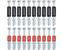 Allecto Plus - 200 stuks Inschroefbare Muurpluggen Meubels Connector Lock Bevestigingsschroef - Rood en Zwart - Garderobe Kast Lade Dresser - 6mm Draad - 39mm en 45mm.