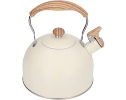 Allecto Plus - 25 liter crème-waterkoker voor gasfornuis met roestvrijstalen body en houten handvat