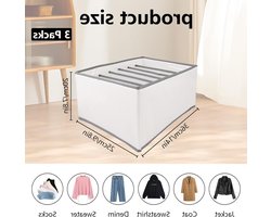 Allecto Plus - 3-delige Kledingkast-Organizer 20 x 25 x 36 cm Grijs - Opbergsysteem met 7 Vakken - Opvouwbare Opbergdoos voor Kleding - Broeken, Overhemden, Truien