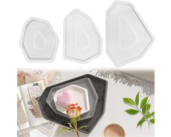 Allecto Plus - 3 siliconen vormen borden met rand - Polygoon siliconen dienblad - DIY onderzetters gietvormen - Siliconen bakjes kom - Fruit thee dienblad maken - Duurzaam en flexibel materiaal