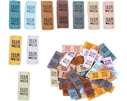 Allecto Plus - 30 handgemaakte labels van PU-leer voor kleding en accessoires - Naaietiketten voor jeans, tassen, schoenen - Textielverfraaiing met haakaccessoires.