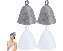 Allecto Plus - 4-delige set sauna-mutsen voor heren en dames - douche-accessoires voor sauna en spa - vilt sauna hoed voor sauna badkamer - wit grijs - ontspanning en wellness in stijl