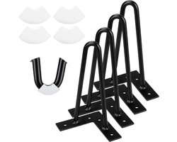 Allecto Plus - 4 stuks Haarklemmen Tafelpoten Metaal Zwart 20 cm voor TV Meubels Bank met Rubberen Vloerbescherming