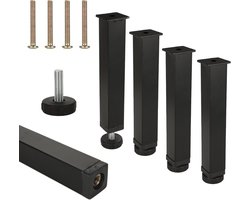 Allecto plus - 4 stuks metalen bedpoten 20 cm, verstelbare poten voor lattenbodem - zwart - bed bank kast.