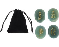 Allecto plus - 4 stuks Rune Stenen met Gegraveerde Reiki Symbolen en Opbergzakje - Meditatie en Kristal Healing