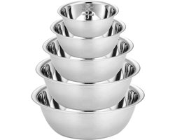 Allecto plus - 5-delige roestvrijstalen kommenset met verschillende maten - Keukenkom set van metaal 0,6 l / 0,9 l / 1,6 l / 2 l / 2,6 l