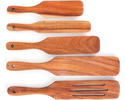 Allecto Plus - 5-delige set Steak Spatel met Houten Handvat voor Keuken - Handgemaakt Acacia Houten Kookschop Gereedschap.