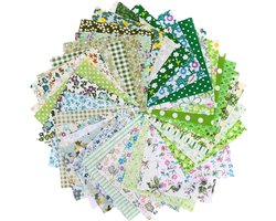 Allecto Plus - 50-delige Katoenen Handwerk Stoffen Bundel | Vierkanten Fat Quarters | Naai Stof | Gingham Stof | Floral Dot Stof | Patchwork voor Naai Quilten Crafting DIY | Groen 10 x 10 cm