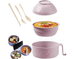 Allecto Plus - 6-delige ramenkommen set inclusief bestek - Japans servies voor ramen - Magnetronbestendig - Compleet met lepel, vork en eetstokjes - Thuis en cadeau-ideeën - Roze