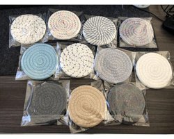 Allecto Plus - 6-delige set katoenen touw onderzetters - Boho vintage ronde tafelonderzetter - Witte tafeldecoratie voor keuken en eetkamer