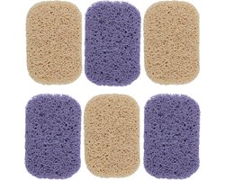 Allecto Plus - 6-delige zeepbakjesset van Luffa, waterafstotend en duurzaam - geschikt voor douche en badkamer - 3 beige en 3 grijze pads