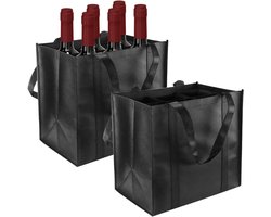 Allecto Plus - 6-Flessen Flessentassen Set - Voor Wijnflessen van 1.5 Liter - Flessendrager van Non-Woven Stof - 6 vakken - Voor Feest, Kamperen, Reizen, Picknicks - Zwart - 27 cm x 18 cm x 27 cm