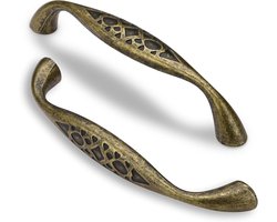 Allecto Plus - 6 stuks Antieke messing keuken kast pulls - Vintage stijl - 128mm Hole center - Voor lades, kasten en dressoirs