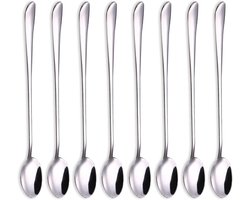 Allecto Plus - 8 stuks lange lepels voor latte glazen 195 cm - RVS koffielepels - Theelepel voor latte, espresso, warme chocolademelk, desserts