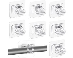 Allecto plus - 8 stuks zelfklevende gordijnroedebeugels | Muurbeugels voor gordijnstang | Transparante gordijnhaak beugel | Ondersteuning voor 2 cm gordijnroede of handdoekstang in badkamer.