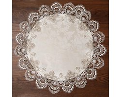 Allecto Plus - Aardetinten Kant Jacquard Ronde Doily Gehaakte Placemat Theeset Tafel Topper voor Thuis Dressoir Eettafel - Decor Cover in Neutrale Stijl - 585 cm