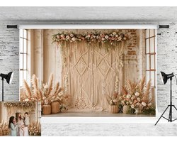 Allecto Plus - Achtergrond 3x2m Bohemian Stijl Boho Vintage Bloemen Pampas Gras Decoratie Fotoshoot Bruiloft Kinderen Verjaardag.