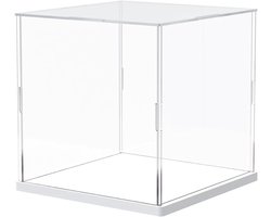 Allecto Plus - Acryl vitrine witte sokkel 15x15x15 cm | Zelfmontage kubussen acryldoos stofdicht | Bescherming vitrine voor actiefiguren verzamelstukken speelgoed