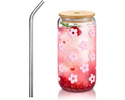 Allecto Plus - Aesthetic Drinkglas met Rietje en Deksel - Voor Matcha en Coquette-Stijl - Glasbeker voor Thuisgebruik - Duurzaam en Trendy Design