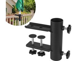 Allecto Plus - Balkonparasolhouder Klem voor Tuinhek - Heavy Duty Balkon Accessoire - Parasol Stand met Brede Klem (12mm-63mm) - Geschikt voor Paraplu's tot Diameter 38mm