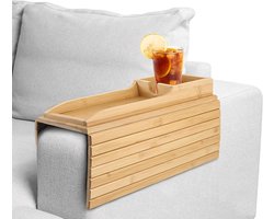Allecto Plus - Bamboe bankovertrek met afneembare bankbekerhouder en antislip opvouwbaar armleuningdienblad - dienblad voor drankbeker-afstandsbediening - Multifunctioneel accessoire voor bankstellen