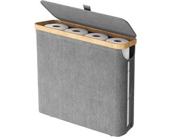 Allecto plus - Bamboe opbergmand voor mega toiletpapier en badkamerorganizer met deksel in grijs ontwerp
