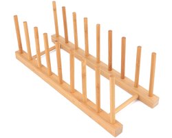 Allecto plus - Bamboe schotel opbergrek voor kast, organizer rek met pot deksels en snijplanken, opslag en houder voor borden, kopjes, kommen