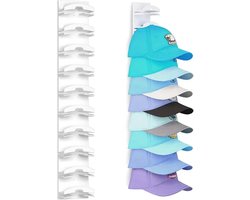Allecto Plus - Baseball Cap Opbergrek met Haakjes voor de Muur - Wit - Geschikt voor 10 Petten - Pettenhouder voor Deur of Kast - Organisator voor Hoeden en Mutsen