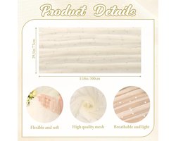 Allecto plus - Beige tafelloper 75 x 300 cm - Elegante bruiloftsdecoratie met parels en tule - Kanten tafelkleed met parelgaas - Geschikt voor bruidsfeest en verjaardagsfeest