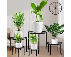Allecto Plus - Bloemenstandaard metaal 5-delige set voor binnen en buiten - Plantenstandaard tuin bloempot anti-roest displayrek - Plantenkruk balkon - Zwart - Decoratieve bloemenhouder