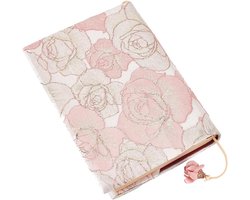 Allecto Plus - Boekomslag A5 formaat zachte satijnen stof roze roos bloem wasbare mouw harde cover zachte cover beschermer
