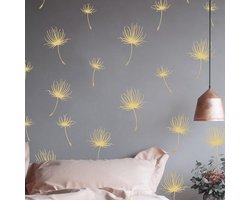 Allecto plus - Boho Paardebloem Wall Art Stickers Metallic Goud - 56 Stuks - Kinderkamer Slaapkamer Decoratie