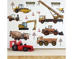 Allecto plus - Bouw Voertuigen Muurstickers Graafmachine Tractor Truck Auto | Kids Slaapkamer Jongens Kamer Speelkamer Muur Decor | Speelgoed Thema Decoratie