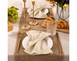 Allecto Plus - Bruine macramé tafelloper in jute - Boho tafeldecoratie voor boerderij - Gehaakte kant - Mesh tafelkleed voor bruiloft - Thanksgiving en Kerstmis - Keuken en eettafel opfleuren