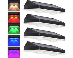 Allecto Plus - Buitenverlichting: set van 4 wandlampen op zonne-energie voor buiten - waterdicht met 3 lichtmodi - 7 kleuren - tuinverlichting voor terras, muur en trap