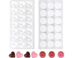 Allecto Plus - Chocolate Lollipop Mallen voor DIY Chocolade Maken - Transparant Polycarbonaat - Hart & Chrysant Thema - 13.5 * 27.5cm
