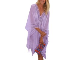 Allecto Plus - Dames cardigan met kant en V-hals - Strandjurk en bikini cover-up voor dames - Zomerse badmode cover-up voor strand en zwembad