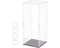 Allecto plus - Doorzichtige Acryl Vitrine Zelfassemblage Rechthoek - Vitrinekasten - Stofdichte Bescherming - Showcase - Matzwarte Basis - Display Case - Actiefiguren Collectibles - 11x11x25.5cm